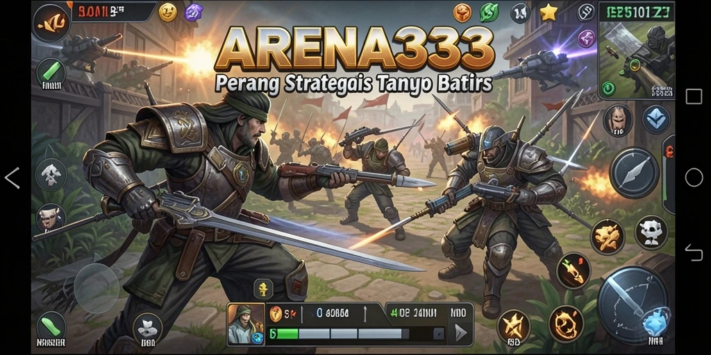 Screenshot gameplay ARENA333 menunjukkan pertarungan strategis yang menegangkan.