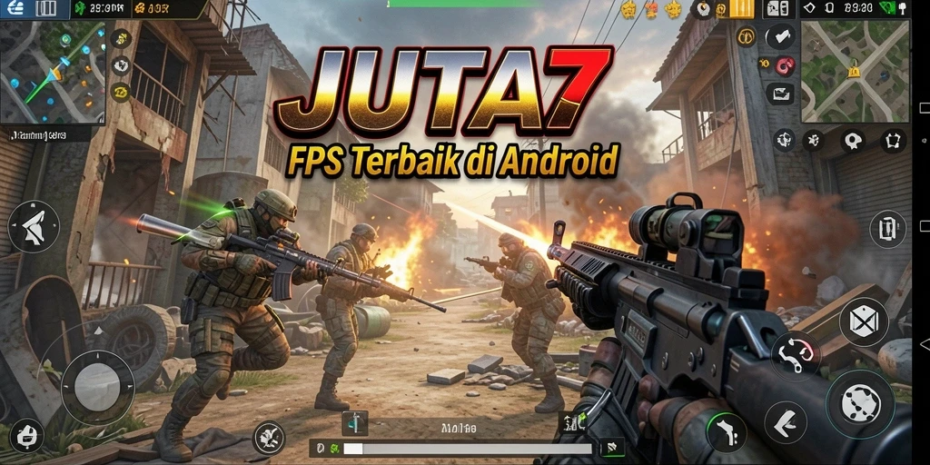 Tampilan utama gameplay <strong>JUTA7</strong> menampilkan aksi tembak-menembak yang intens.
